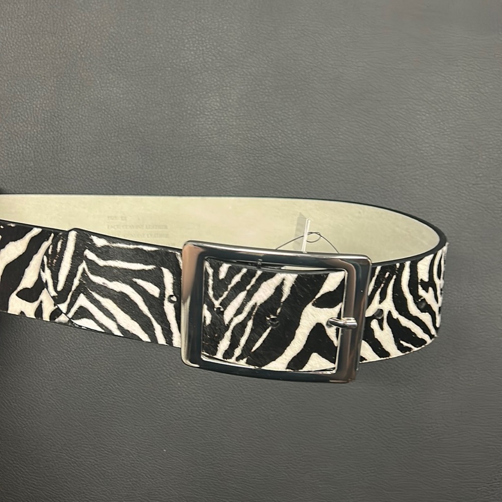 NWT White House Black Market Faux Zebra Fur Genuine Leather Belt
